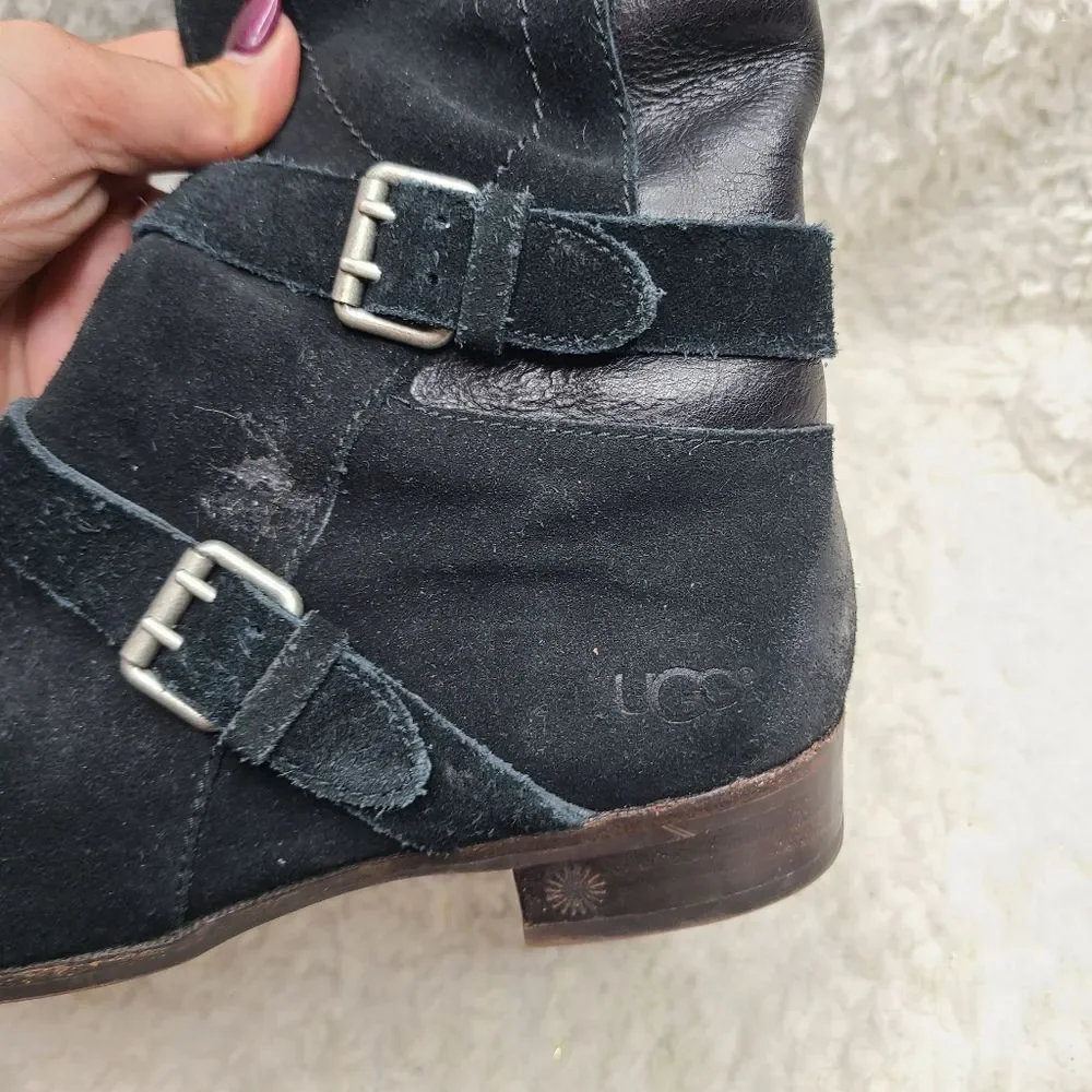 Ugg Australia Cydnee Black Suede‎ Leather Riding Boots sz 6.5